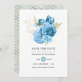 Pastellblaue und goldene Blumenhochzeit Save The Date