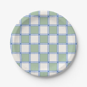 Pastellblaue und grün gestrichene Schachbretter Pappteller