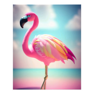 Pastellblaue und rosa Flamingo-Kunstposter Fotodruck