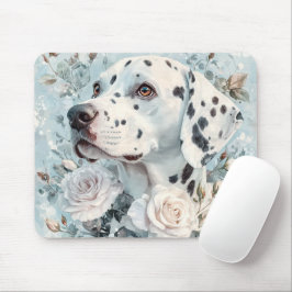 PASTELLBLAUE UND WEISSE BLUMEN MIT DALMATINERHUND MOUSEPAD