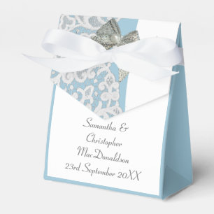 Pastellblaue und weiße Damast Hochzeit Geschenkschachtel
