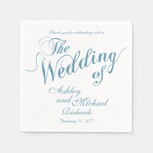 Pastellblaue und weiße Hochzeit Serviette (Vorderseite)