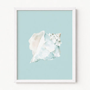 Pastellblaue und weiße Wasserfarbe-Muschel Poster