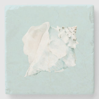 Pastellblaue und weiße Wasserfarbe-Muschel Steinuntersetzer