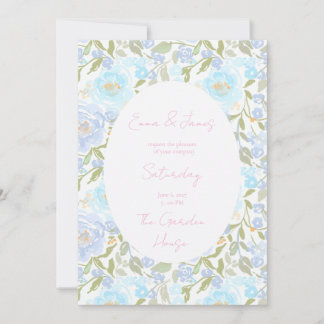 Pastellblaue Wasserfarbe Blumen Einladung