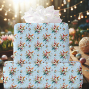 Pastellblaue Wasserfarbe Florale Kreuz Ostern  Geschenkpapier