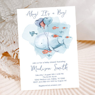 Pastellblaue Whale Ahoy Unter dem Meer Baby Shower Einladung