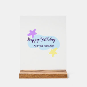 Pastellblaue Wolken Sterne lila Alles Gute zum Geb Acrylschild