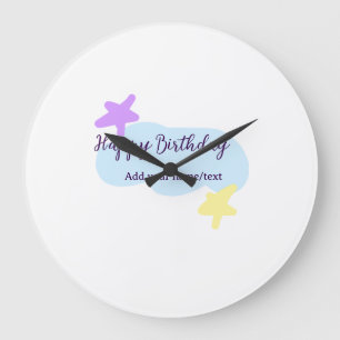 Pastellblaue Wolken Sterne lila Alles Gute zum Geb Große Wanduhr