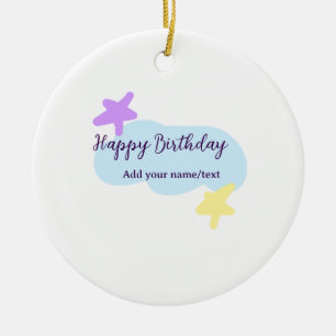 Pastellblaue Wolken Sterne lila Alles Gute zum Geb Keramik Ornament