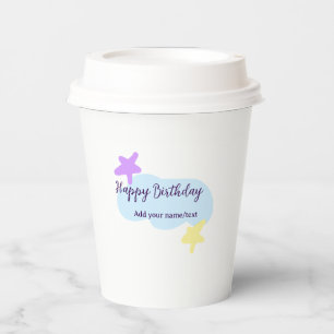 Pastellblaue Wolken Sterne lila Alles Gute zum Geb Pappbecher