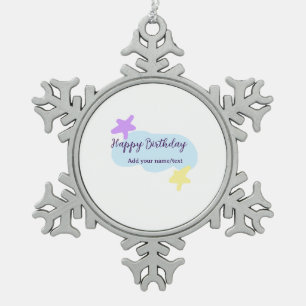 Pastellblaue Wolken Sterne lila Alles Gute zum Geb Schneeflocken Zinn-Ornament