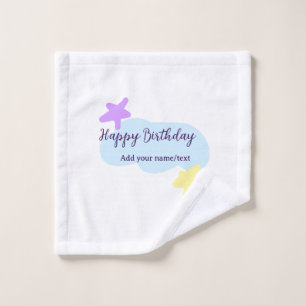 Pastellblaue Wolken Sterne lila Alles Gute zum Geb Waschlappen