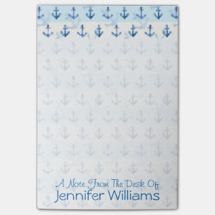 Pastellblauer Ankermuster  Name hinzufügen Post-it Klebezettel