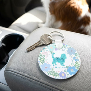 Pastellblauer Cavalier King Charles Spaniel mit Bl Schlüsselanhänger
