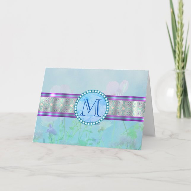 Pastellblauer Floral Monogramm (Vorderseite)