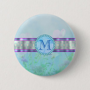 Pastellblauer Floral Monogramm Button