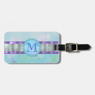 Pastellblauer Floral Monogramm Gepäckanhänger