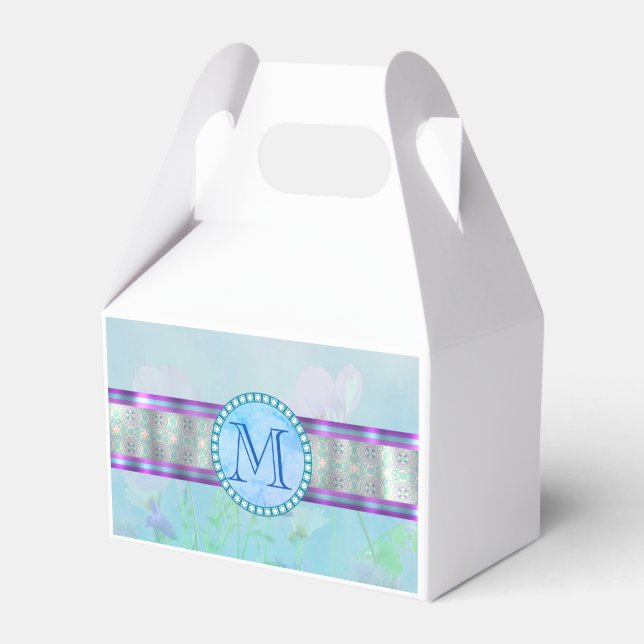 Pastellblauer Floral Monogramm Geschenkschachtel (Vorderseite)