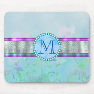 Pastellblauer Floral Monogramm Mousepad