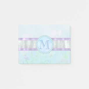 Pastellblauer Floral Monogramm Post-it Klebezettel