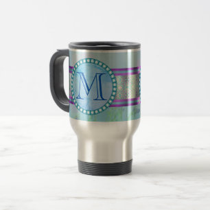 Pastellblauer Floral Monogramm Reisebecher