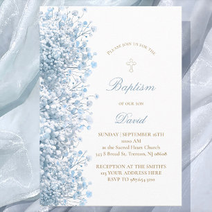 Pastellblauer Gipskraut Baby Boy Taufe Einladung
