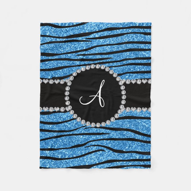 Pastellblauer Glitzer Zebrastreifen Fleecedecke (Vorderseite)