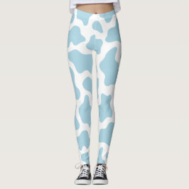 Pastellblauer Kuhdruck Kawaii Leggings