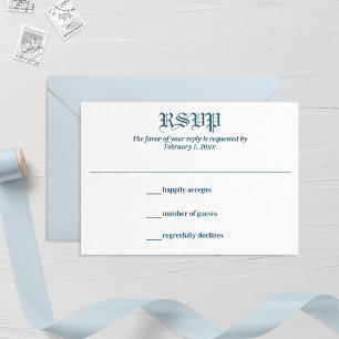 Pastellblaues Leaf und blumenmonogramm Hochzeit RSVP Karte