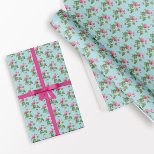 Pastellblaues und rosa vintage-rustikales Blumenmu Geschenkpapier