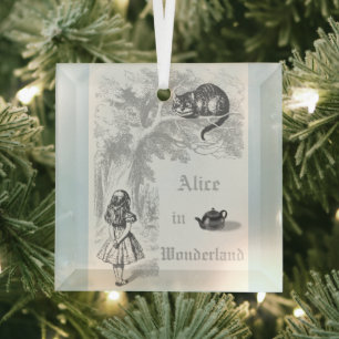 Pastellblaues Vintage-Alice-im-Wunderland Ornament Aus Glas
