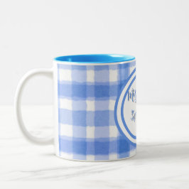 Pastellblaukariertes Maßgeschneidertes  Zweifarbige Tasse