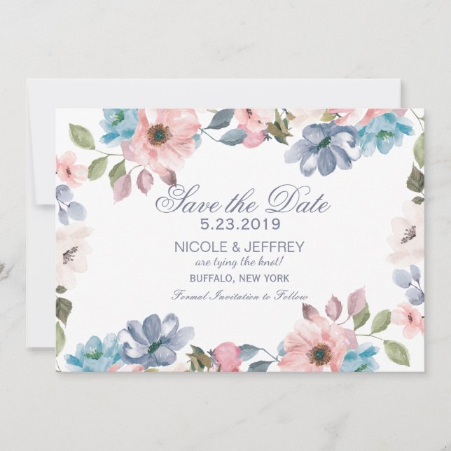 Pastellblaurosa Lila Hochzeit Sichern Sie das Datu Save The Date (Vorderseite)