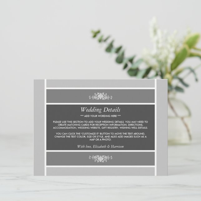 Pastellblock - Siver Gray - Hochzeitdetails Begleitkarte (Stehend Vorderseite)