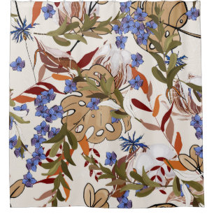 Pastellblühende Blume liegen mit grünen Blätter. R Duschvorhang