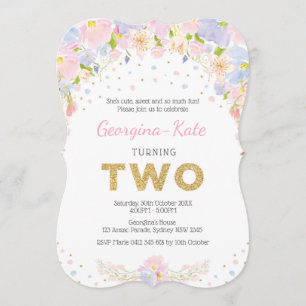 Pastellblumen2. Geburtstag laden rosa lila Gold Einladung