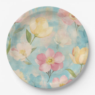Pastellblumen. Gartenschönheit. Pappteller