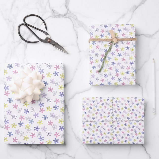 Pastellblumen Geschenkpapier Set (Vorderseite)
