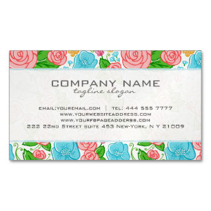 Pastellblumen und Rosen in Rosa, Blau und Weiß Magnetische Visitenkarte