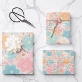 Pastellblumenmuster Geschenkpapier Set