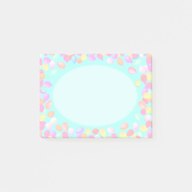 Pastellblütenballons auf hellblau post-it klebezettel (Vorderseite)