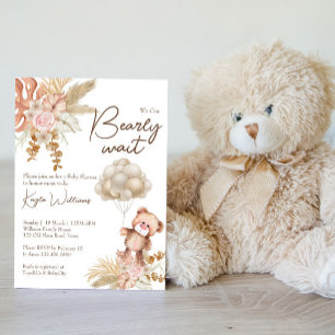 Pastellcreme, getrocknete Blume Boho Teddy Bär Einladung