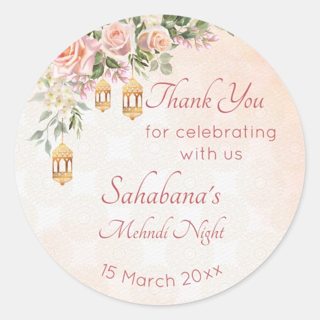 Pastellcreme Rosen mit marokkanischen Laternen Runder Aufkleber (Vorderseite)