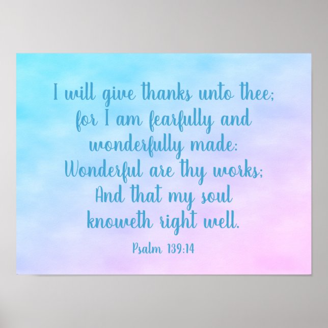 Pastelle Christlich Art Wunderbar Made Psalm 139 Poster (Vorne)