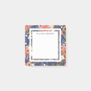 Pastelle Dark Blue Boho Blumenmuster Individuelle  Post-it Klebezettel