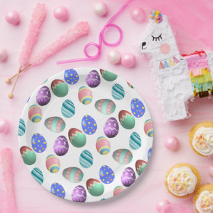 Pastelleier Ostereier Bunte dekorierte Ostereier Pappteller