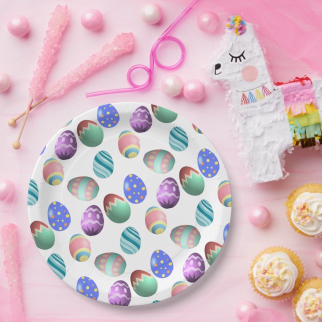 Pastelleier Ostereier Bunte dekorierte Ostereier Pappteller (Party)