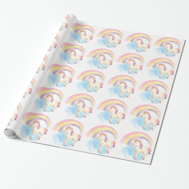 PastellEinhorn auf Wolke, Regenbogen-Packpapier Geschenkpapier (Ungerollt)