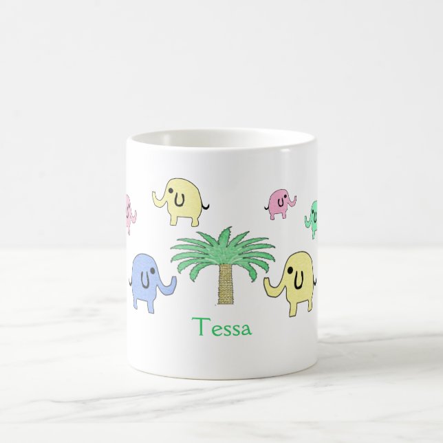 Pastellelefanten und Palme-Tasse Kaffeetasse (Mittel)